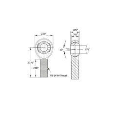 7/8" Right Hand Heim Joint Dimensions