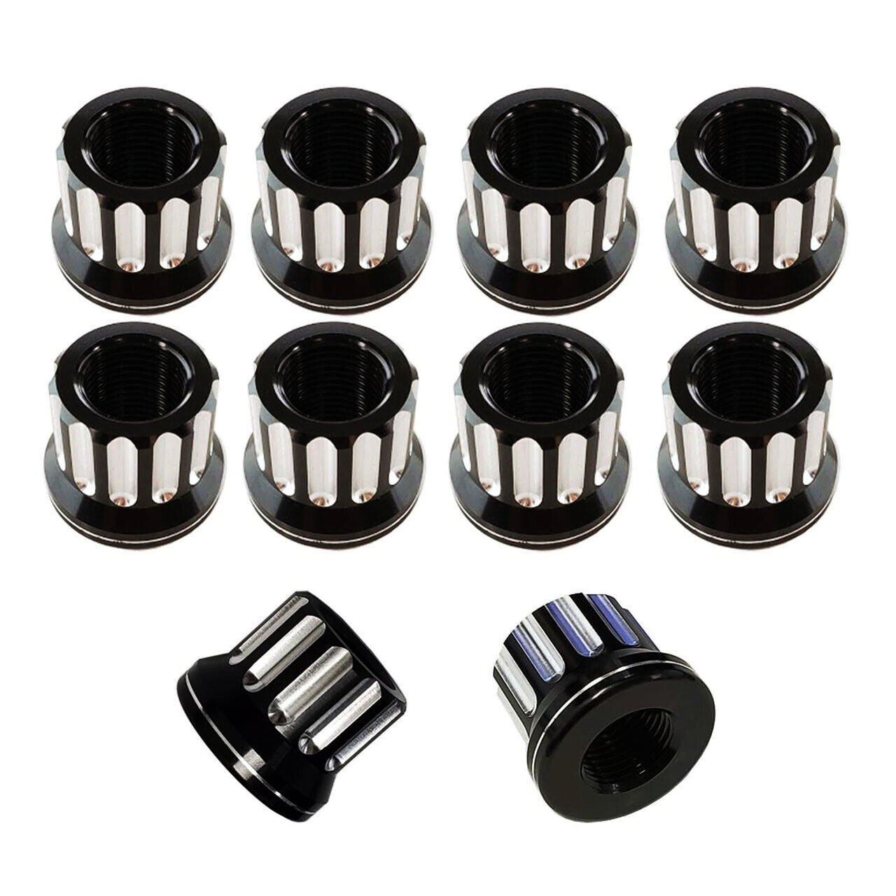 UPR 7075 Billet Aluminum Lug Nut 5/8-18 Flat Flange 10pc Set (3007-102) Black and Machined