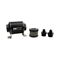 DeatschWerks Stainless Steel 6AN 10 Micron Universal Inline Fuel Filter Housing Kit (70mm)