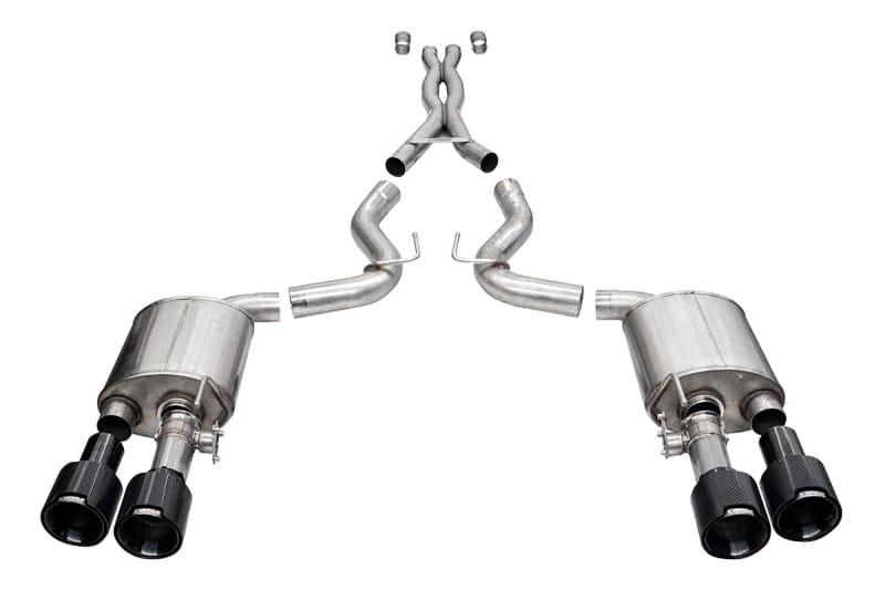 Corsa 20-22 Ford Mustang GT500 3.0in Dual Rear Exit Catback w/ Twin 5.0in Black Carbon Fiber Tips
