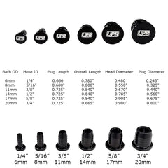 UPR Billet Vacuum Block Off Plug Size Chart for Universal Applications in American and Metric (5008-11)