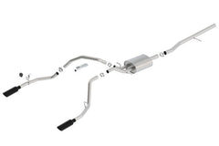 Borla 14 Sierra 1500 C/B S-Type Exhaust/2.75in Into Dual 2.25in Out 4in Split Rear Exit-Black Chrome