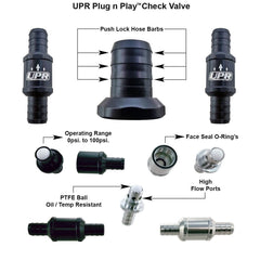 UPR Pro-Series™ 3/8 (11mm) Billet Check Valve - 0psi Cracking 0-100psi Operating Pressure 5044-01
