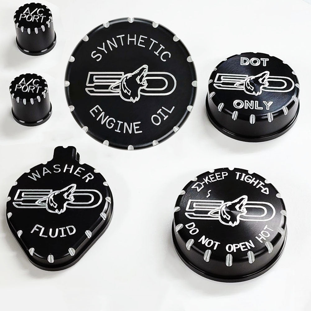 15-17 Mustang GT 5.0 Howling Coyote Engine Cap Covers Designer Cut and Black Anodized (5000-38)