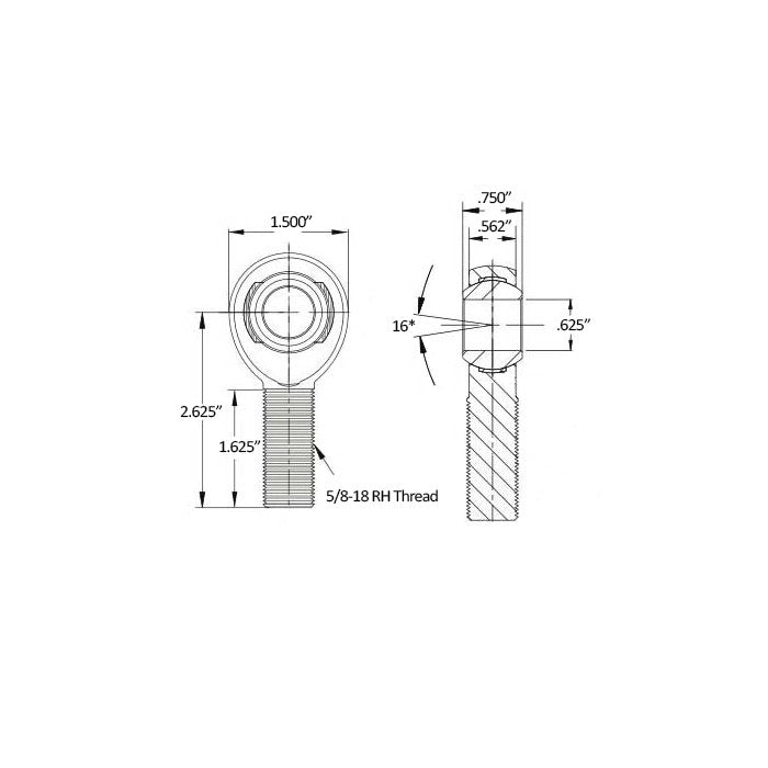 5/8" Right Hand Heim Joint Dimensions