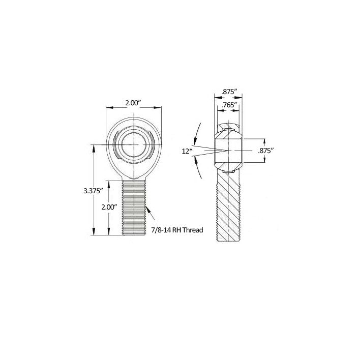7/8" Right Hand Heim Joint Dimensions