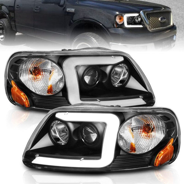 ANZO 1997-2003 Ford F-150 Projector Headlights w/ Light Bar Black