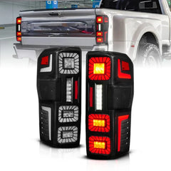 ANZO 23-26 Ford Super Duty LED Tail Light Seq Signal- Black Full- Pair