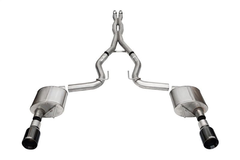 Corsa 24+ Ford MustangGT Xtreme Cat-Back Ex.Sys 3.0in Dual Rear Exit w/4.5in Blk PVD StraightCut Tip