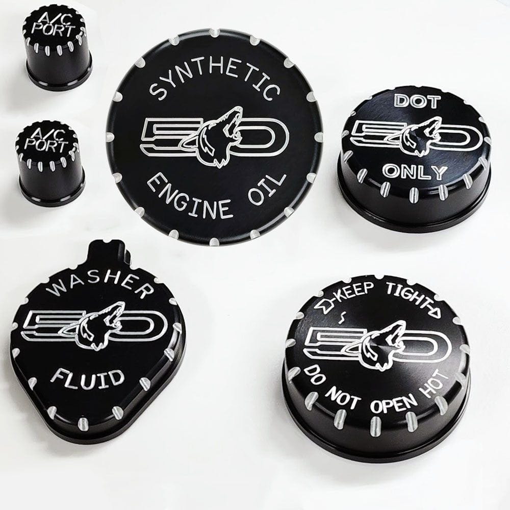 Howling Coyote Billet Strut Cap Covers Machined Engraved (fits 15-24 Mustang GT 5.0) UPR