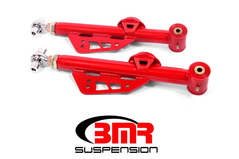 BMR 79-98 Fox Mustang On-Car Adj. Lower Control Arms / Rod End Combo (Polyurethane) - Red