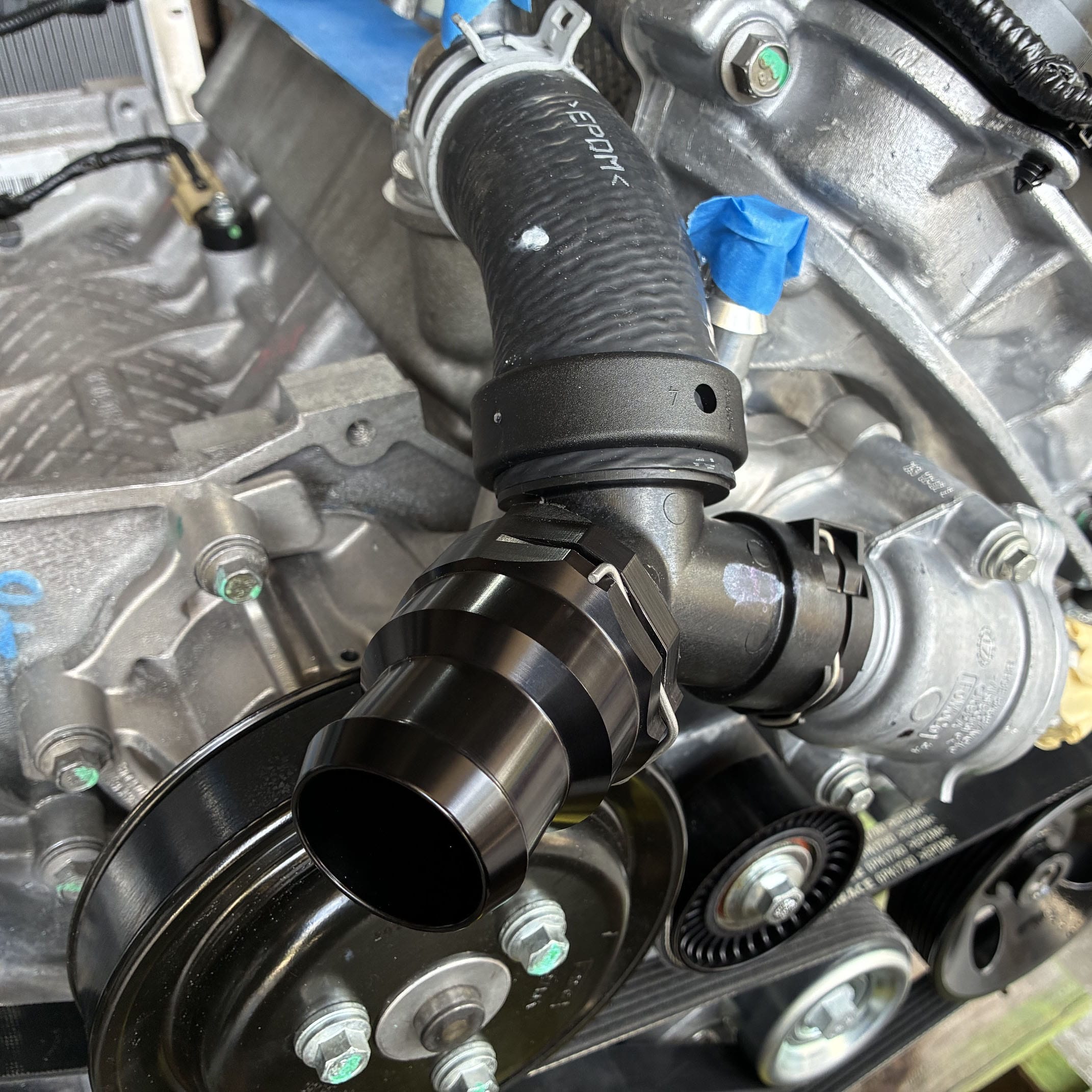 Billet Coyote Upper Radiator Hose Adapter 1.5" Hose (fits Ford Coyote) UPR