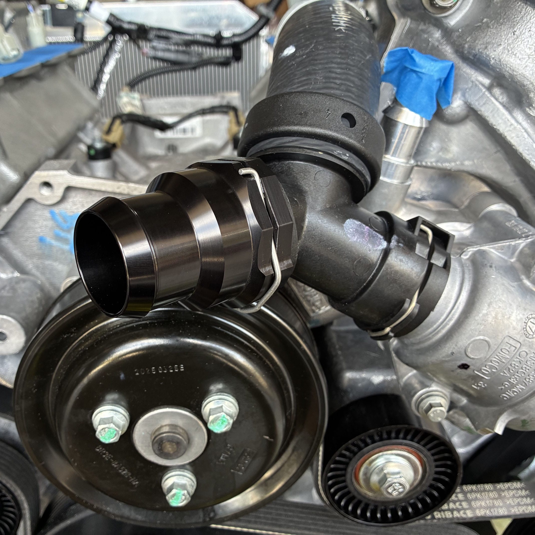 Billet Coyote Upper Radiator Hose Adapter 1.5" Hose (fits Ford Coyote) UPR