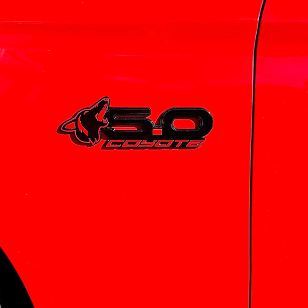 2015-2023 Coyote 5.0 Mustang Fender Emblems Installed (BLACK/RED) AMP-85101-12
