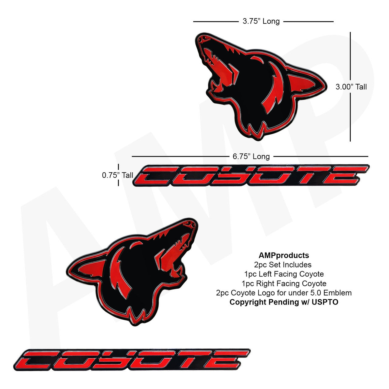 Coyote Head Emblem fits Mustang and F150 - Red