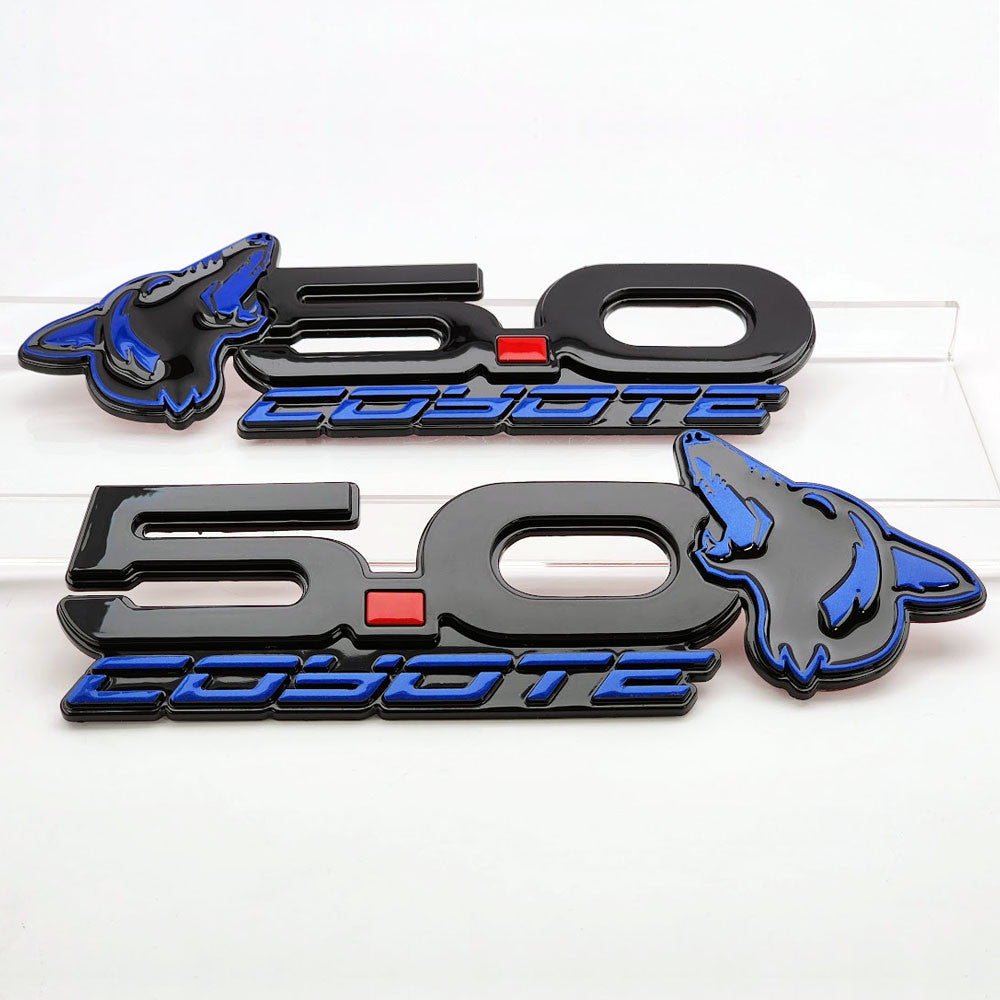 2015-2023 Coyote 5.0 Mustang Fender Emblems (BLACK/LIGHTNING BLUE) AMP-85101-59