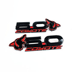 2015-2023 Coyote 5.0 Mustang Fender Emblems (BLACK/RED) AMP-85101-12 / AMP-85101-89