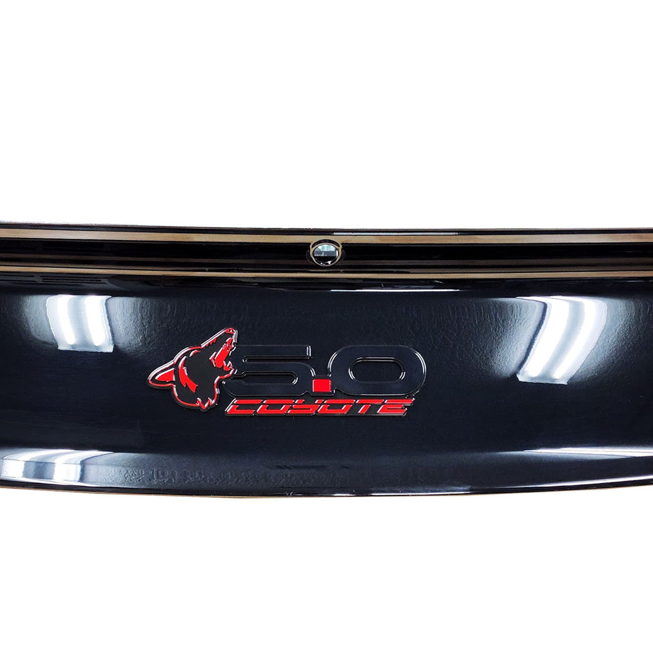 Howling Coyote 5.0 Rear Decklid Emblem Left Coyote - Red - Fits Mustang & Universal - AMP-85101-20