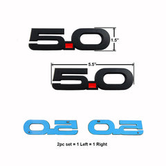 5.0 Emblem Pair Black fits 15-24 Mustang Ford Official Licensed