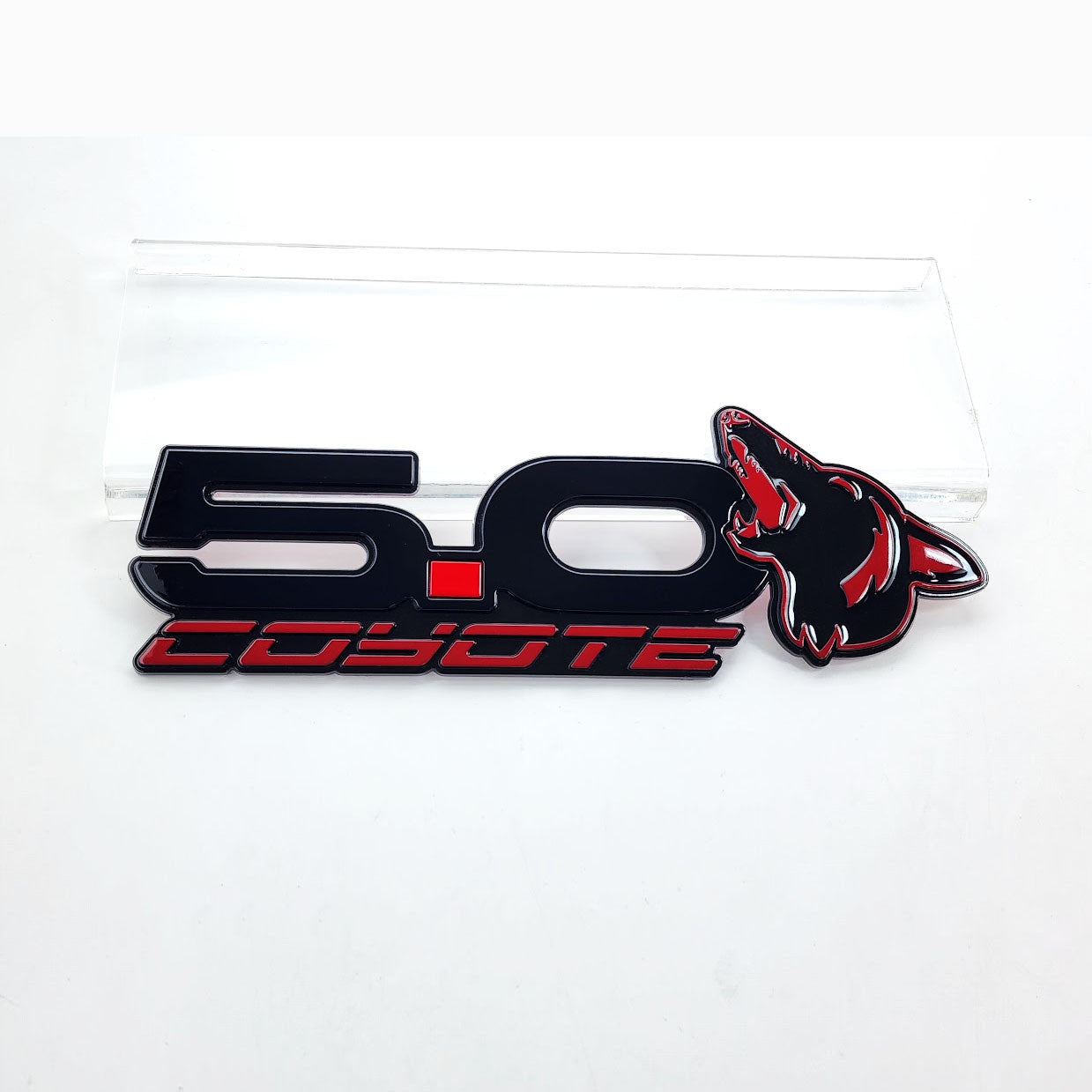 Howling Coyote 5.0 Rear Decklid Emblem Right Coyote - Red - Fits Mustang & Universal - AMP-85101-36